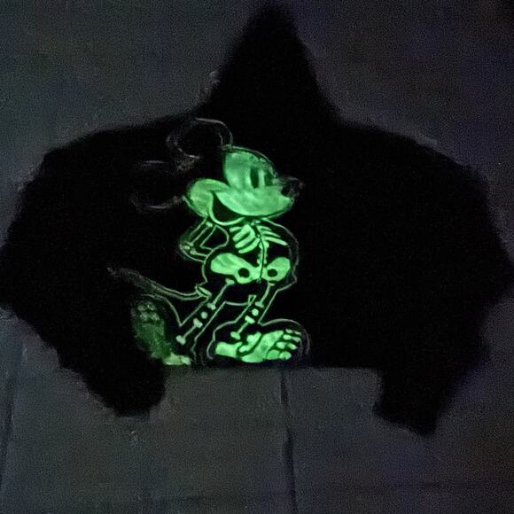 Disney Mickey Mouse Skeleton Juniors Size Large Oversized Cropped Hoodie Glows - Picture 2 of 11